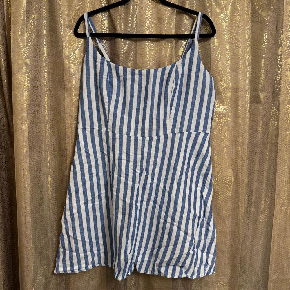 Old Navy Linen Blend Blue Striped Nautical Fit & Flare Summer Mini Dress XL
